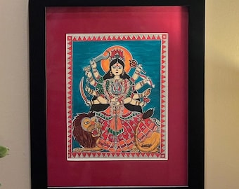 Goddess Durga Devi painting in Madhubani style-hand painted-Indian folk art-Indian gift ideas