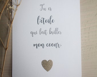 Amour Cartes Saint Valentin avec cœur doré. Tu es l'étoile qui fait briller mon coeur