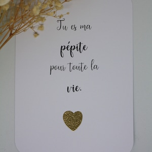 Amour Cartes Saint Valentin avec cœur doré. Tu es ma pépite pour toute la vie