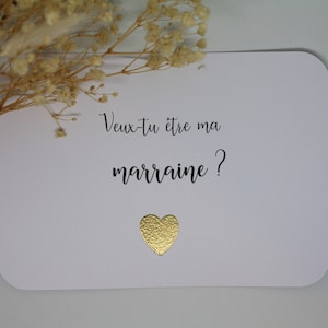 Carte Demande Marraine / Parrain avec cœur doré. Annonce grossesse, cadeau.