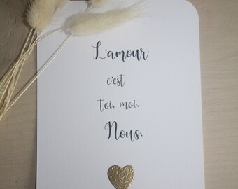 Amour Cartes Saint Valentin citation avec cœur doré