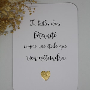 Amour Carte Encouragement, deuil, deuil périnatal. Tu brilles dans l'éternité comme une étoile que rien n'éteindra.