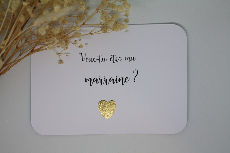 Carte Demande Marraine / Parrain avec cœur doré. Annonce grossesse, cadeau. image 1