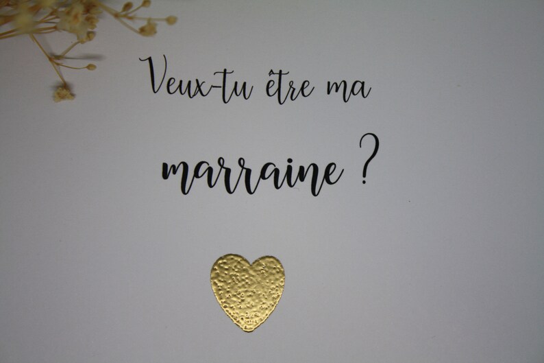 Carte Demande Marraine / Parrain avec cœur doré. Annonce grossesse, cadeau. image 2