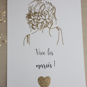Cartes mariage, vive les mariés, avec cœur doré image 2