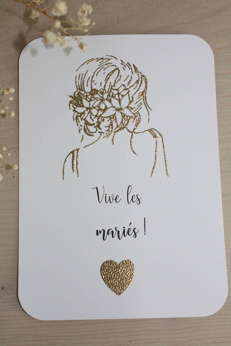 Cartes mariage, vive les mariés, avec cœur doré image 2