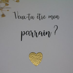 Carte Demande Marraine / Parrain avec cœur doré. Annonce grossesse, cadeau. image 4