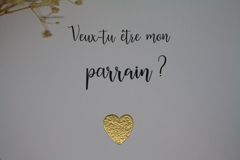 Carte Demande Marraine / Parrain avec cœur doré. Annonce grossesse, cadeau. image 4
