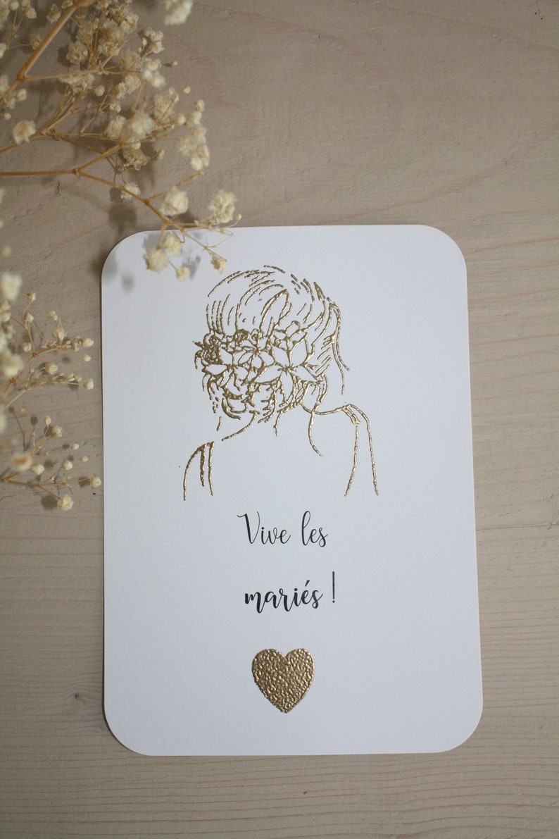 Cartes mariage, vive les mariés, avec cœur doré image 1