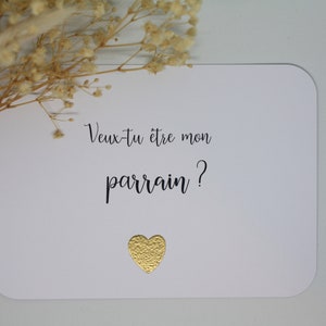 Carte Demande Marraine / Parrain avec cœur doré. Annonce grossesse, cadeau. image 3