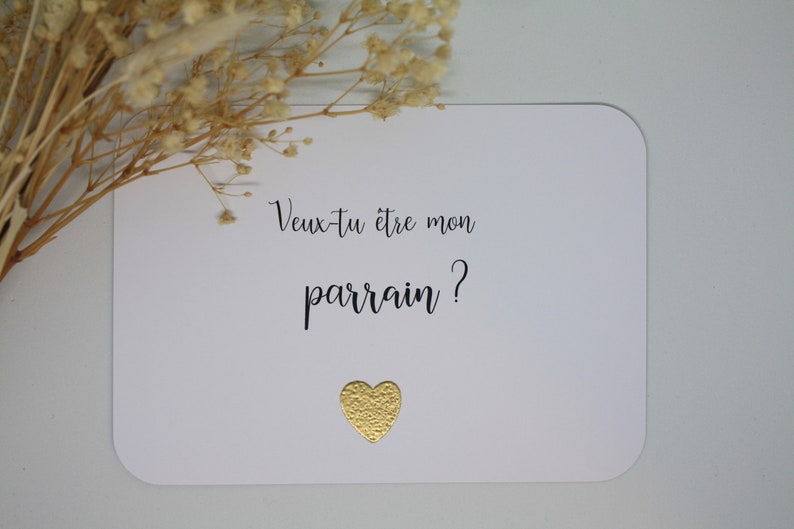 Carte Demande Marraine / Parrain avec cœur doré. Annonce grossesse, cadeau. image 3