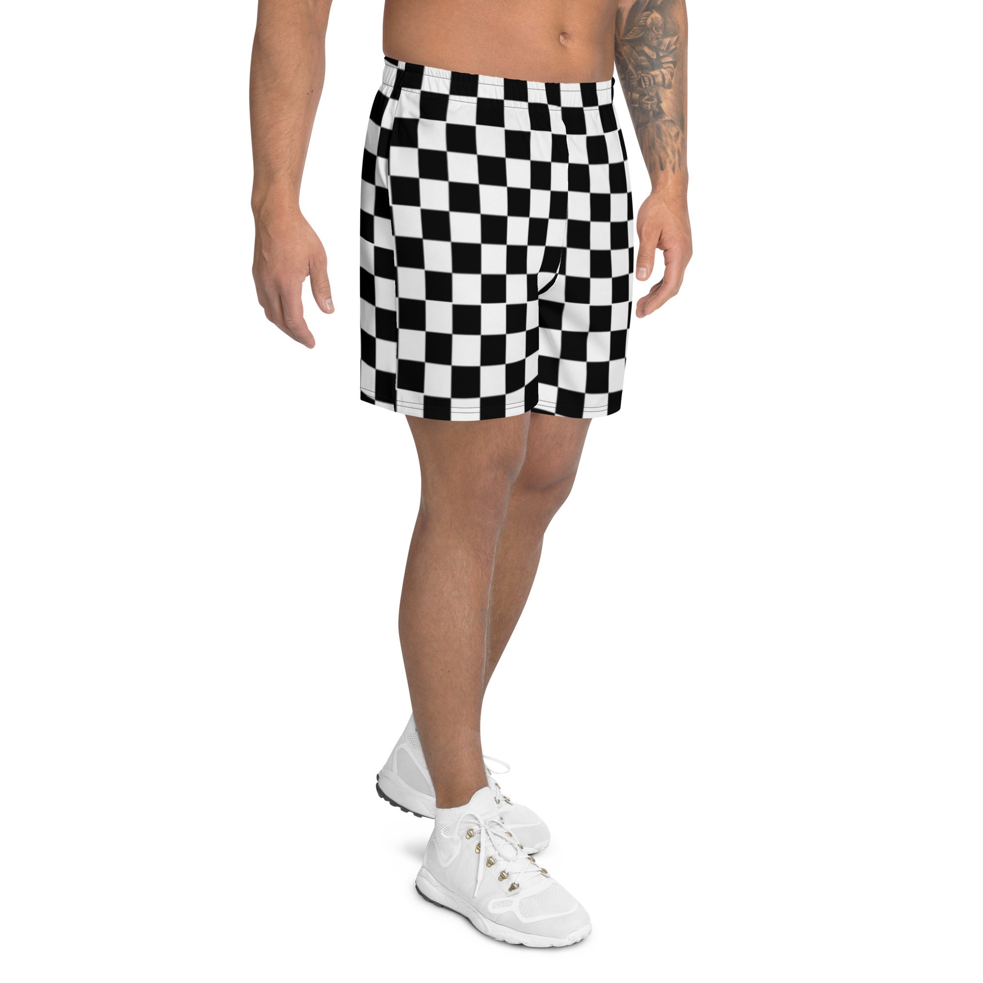 Mens black and white checkered shorts hotsell