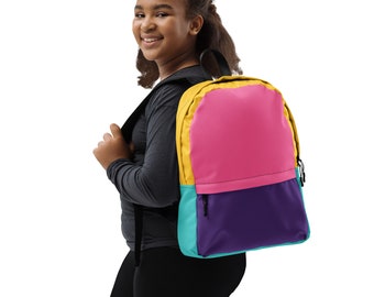 90s Color Block Backpack with laptop pocket (Pink)