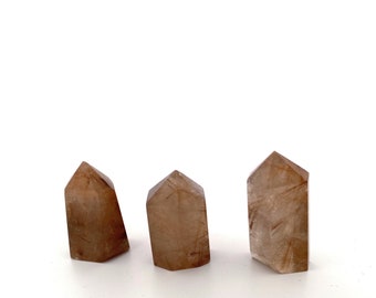 Golden Rutile Quartz Crystal Points - Rutile Quartz Golden Fiber Towers - Manifestation Crystal Stone