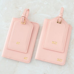 Estuche para pasaporte de cuero rosa personalizado, billetera y etiqueta para equipaje, estuche para pasaporte y etiqueta para equipaje personalizados, estuche para pasaporte con monograma