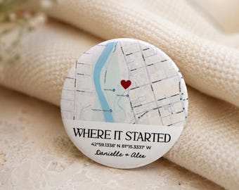 Calamita da frigorifero personalizzata con mappa del nostro primo appuntamento, calamita con coordinate personalizzate, regalo di anniversario con mappa della città, calamita con mappa del matrimonio, dove ci siamo incontrati