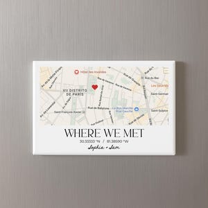 Imán personalizado con mapa de dónde nos conocimos, imán para nevera con mapa de ubicación personalizado, regalo de aniversario con mapa de boda, mapa con coordenadas para regalo de pareja