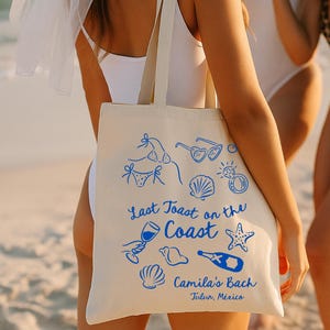 Custom Last Toast On The Coast Bachelorette Tote Bag, Bachelorette Party Favors Beach Bag, Personalized Beach Bridesmaid Gift, Coastal Tote