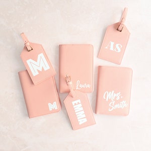 Custom passport holder and luggage tags gif for bridesmaids, bride to be leather passport cover and tag, will you be my bridesmaid gift image 1