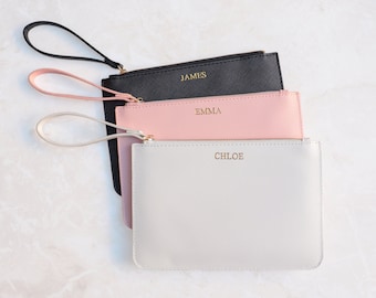 Pochette in pelle monogramma personalizzata con cinturino a mano, regalo di nozze personalizzato per la madre della sposa, pochette nuziale con iniziali