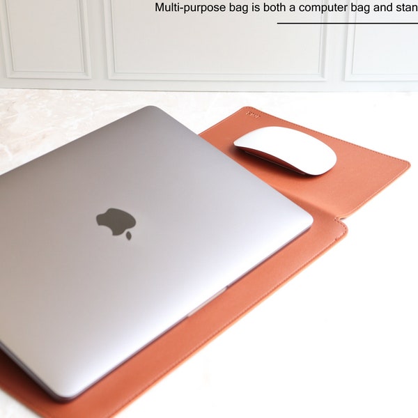 Housse en cuir personnalisée pour macbook 13"/14"/15", étui pour ordinateur portable marron monogramme, support pour ordinateur portable personnalisé, sac de protection esthétique