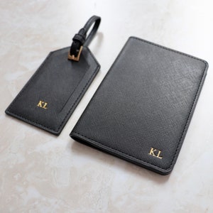 Personalized Black Leather Passport Holder and Luggage Tag Custom Passport Cover and Luggage Tag With Initials Monogram Leather Travel Set Etsy