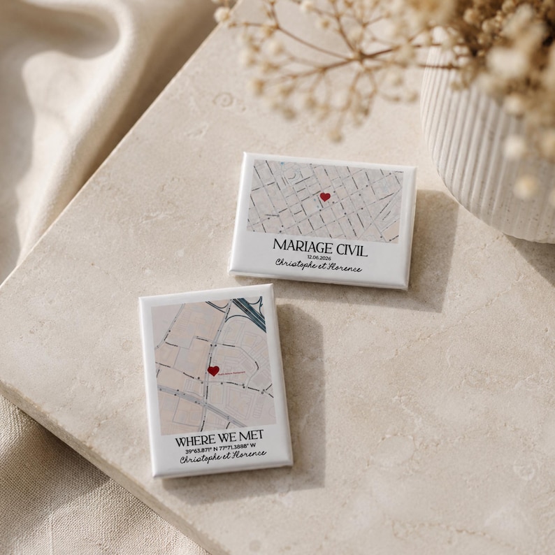 Custom Magnet Where We Met Map, Personalized Location Map Fridge Magnet, Wedding Map Anniversary Gift, Map With Coordinates Gift for Couples image 7