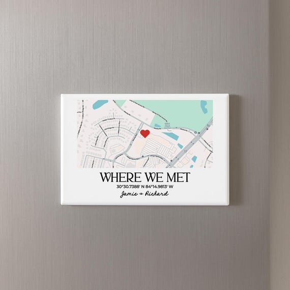 Custom Magnet Where We Met Map, Personalized Location Map Fridge Magnet, Wedding Map Anniversary Gift, Map With Coordinates Gift for Couples