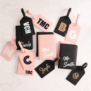 Custom Luggage Tag and Passport Cover Set Bridal Party Gift, Passport Holder And Luggage Tag, Destination Wedding Personalized Travel Set