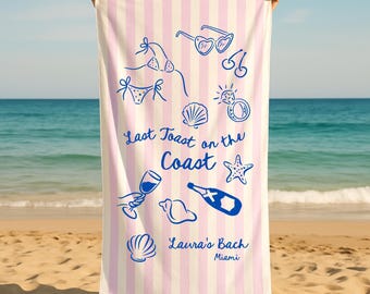 Personalized Bachelorette Beach Towel: Last Toast on The Coast Bridal Gift