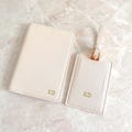 Custom Beige Leather Passport Holder and Luggage tag, Personalized Passport Cover and Luggage Tag Set, Monogram Leather Passport Case product logo