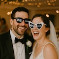 Custom Set of 2 Black and White Pearl Heart Sunglasses, Personalized Bride & Groom Sunnies with Initials, Bridesmaids and Groomsmen Sunnies product logo