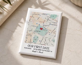 Magnet personnalisé, carte des lieux où nous nous sommes rencontrés, carte de localisation personnalisée, aimant pour réfrigérateur, carte de mariage, cadeau d'anniversaire, carte avec coordonnées, cadeau pour les couples