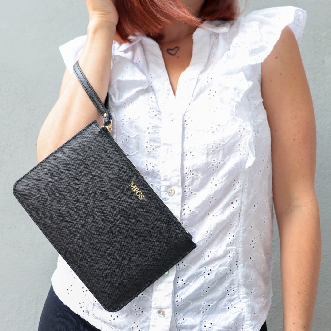 Personalized Leather Clutch Purse, Custom Bridesmaid Clutch Bag