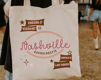 Op maat gemaakte draagtas vrijgezellenfeest Nashville: Last Rodeo Cowgirl Favor