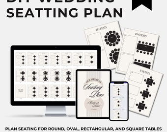 Plantilla de plan de asientos de boda, gráfico de asientos de boda imprimible, gráfico de asientos de mesa de bricolaje para boda, plan de mesa de boda, asientos de recepción