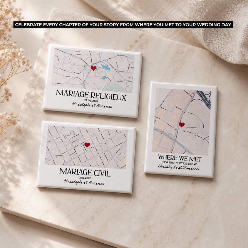 Custom Magnet Where We Met Map, Personalized Location Map Fridge Magnet, Wedding Map Anniversary Gift, Map With Coordinates Gift for Couples image 4