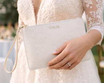Gepersonaliseerde vegan leren clutch, etui bruidsmeisje, bedankzakje vrijgezellenfeest