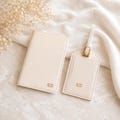 Custom Beige Leather Passport Holder and Luggage tag, Personalized Passport Cover and Luggage Tag Set, Monogram Leather Passport Case product logo