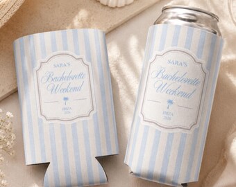 Portavasos personalizados para despedidas de soltera con temática costera / Enfriadores de latas de playa con nombres
