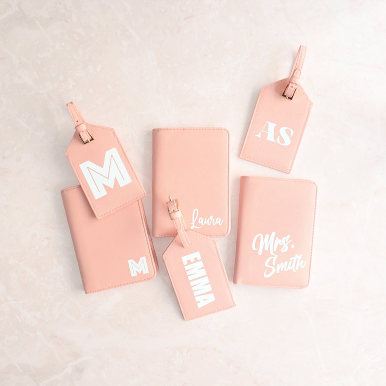 Custom passport holder and luggage tags gif for bridesmaids, bride to be leather passport cover and tag, will you be my bridesmaid gift image 1