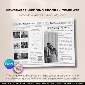 Newspaper Wedding Program Template: Editable Canva Itinerary (Digital Download)