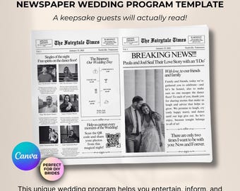 Newspaper Wedding Program Template: Editable Canva Itinerary (Digital Download)