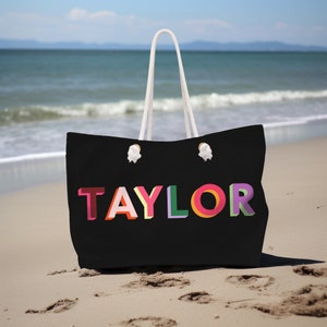 Personalisierte Canvas Travel Tote Bag Übergroß mit Namen, Monogramm Pool Tasche Junggesellinnenabschied, Benutzerdefinierte Getaway Große Weekender Tasche