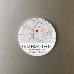 Calamita da frigorifero personalizzata con mappa del nostro primo appuntamento, calamita con coordinate personalizzate, regalo di anniversario con mappa della città, calamita con mappa del matrimonio, dove ci siamo incontrati