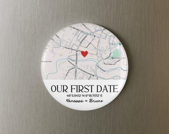 Calamita da frigorifero personalizzata con mappa del nostro primo appuntamento, calamita con coordinate personalizzate, regalo di anniversario con mappa della città, calamita con mappa del matrimonio, dove ci siamo incontrati