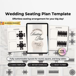 Wedding Seating Plan Template, Editable Seating Chart Template, Printable Table Seat Template, Instant Download Table Seating Plan