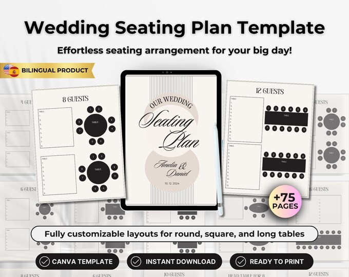 Editable Wedding Seating Chart Planner: Canva Template (digital ...