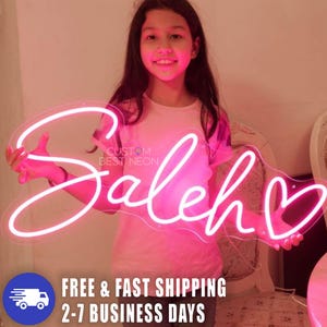 Letrero de neón personalizado, letrero LED rosa con nombre, luces LED para dormitorio, letrero de neón para habitación infantil, luces de neón personalizadas, regalo de cumpleaños, decoración de pared de neón