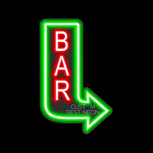 Sinal de néon personalizado para bar, arte de parede de sinal de néon de bar, sinal de seta de néon moderno, sinal de néon para negócios, sinal de néon do restaurante da barra do café led